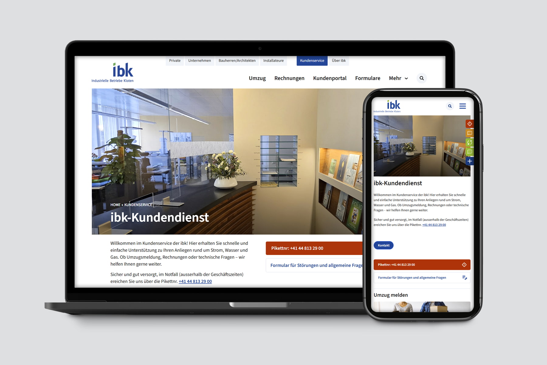 Laptop und Smartphone mit ibk-Kundendienst-Webseite