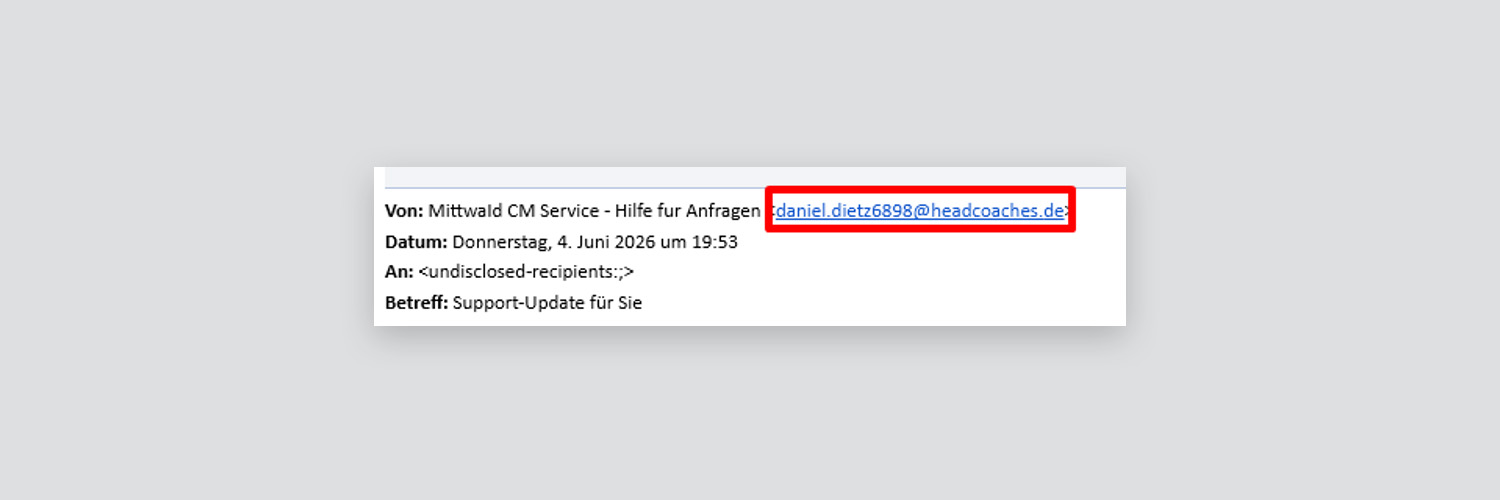 E-Mail von Mittwald CM Service mit Absender daniel.dietz6858@headcoaches.de